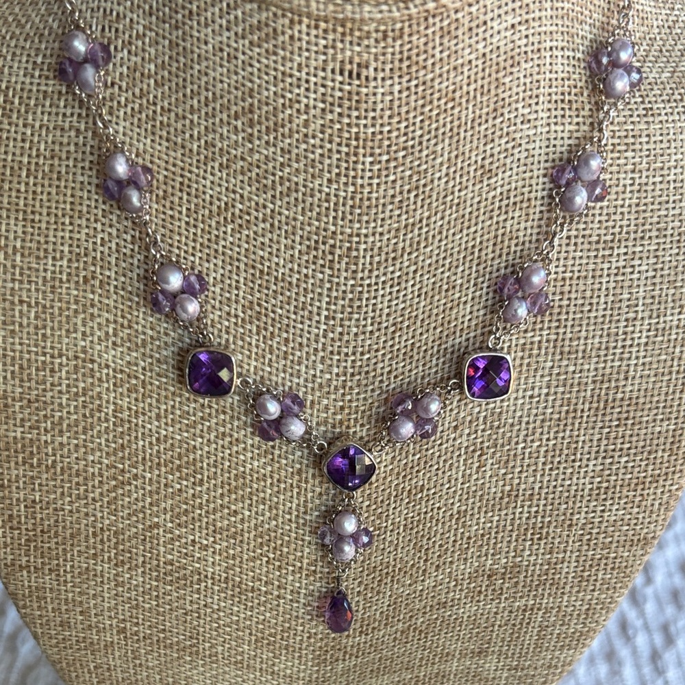 Sterling amythyst and Pearl Necklace